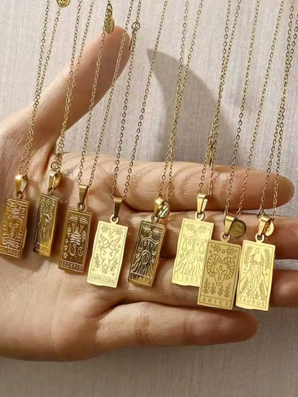 Scorpio Zodiac Tarot Card Necklace 18K Gold Plated Titanium Steel Double-Sided - Picture 6 of 10